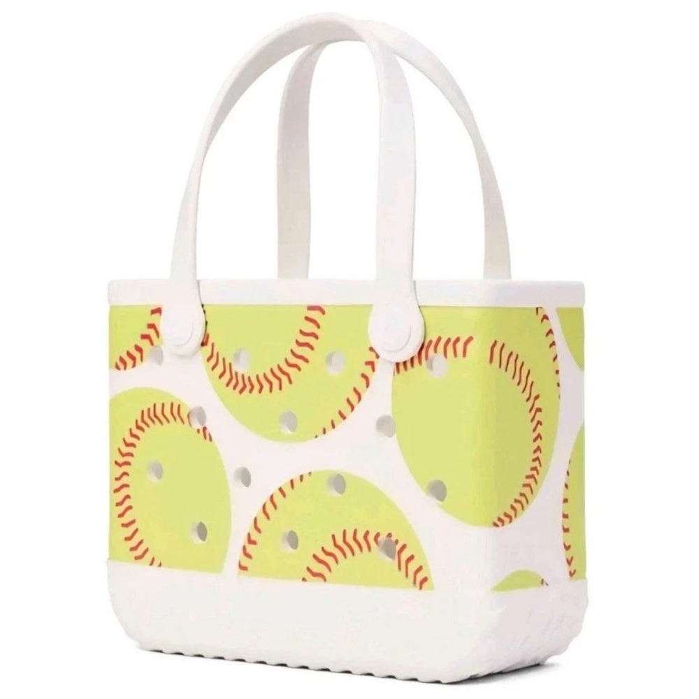 Bitty Bogg Bag Small Tote Yellow Softball Baseball Print 11 x 8.5 x 4.5 NEW